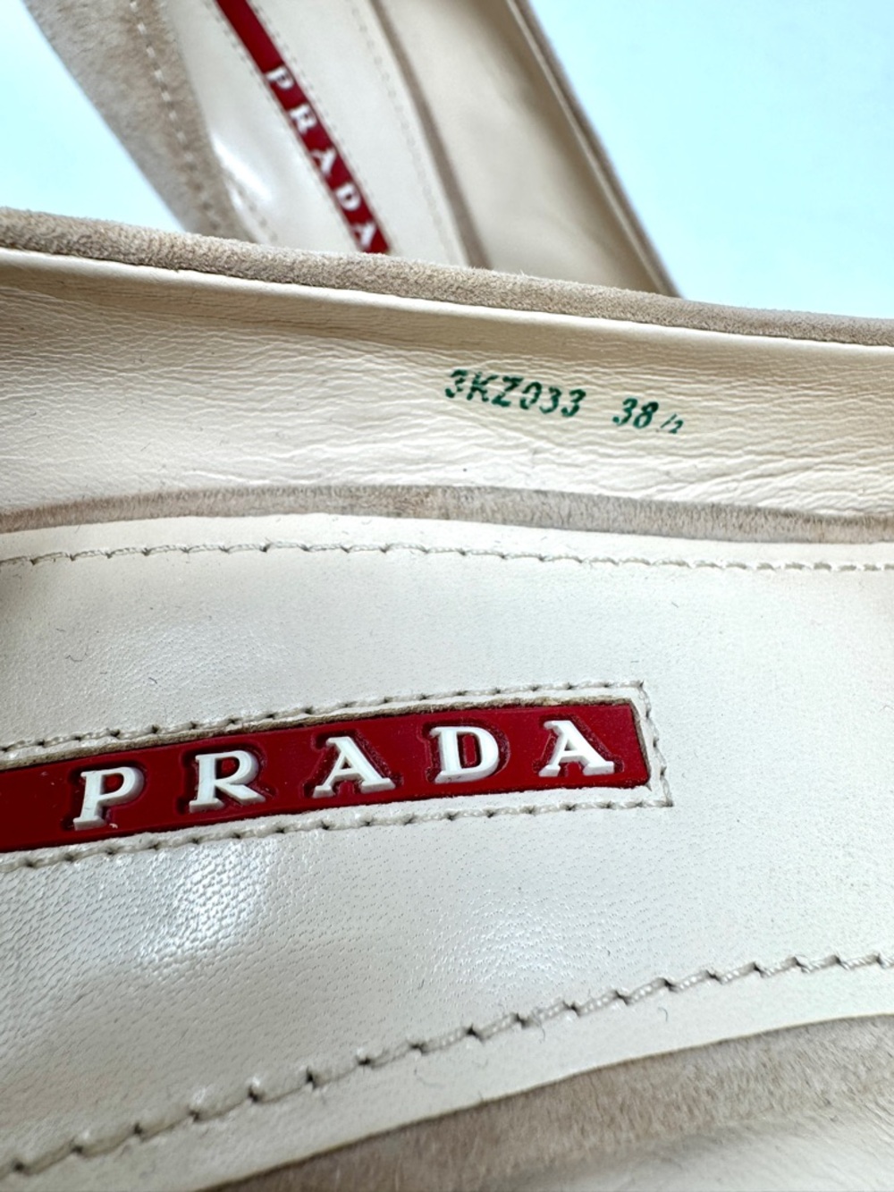 Prada Beige Suede Cork Wedge Peep-Toe Espadrille Pumps - Picture 9 of 14